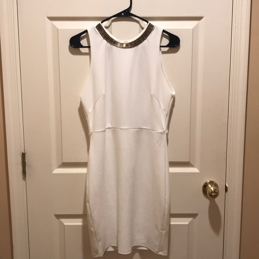 Form-fitted High-neckline White Dress